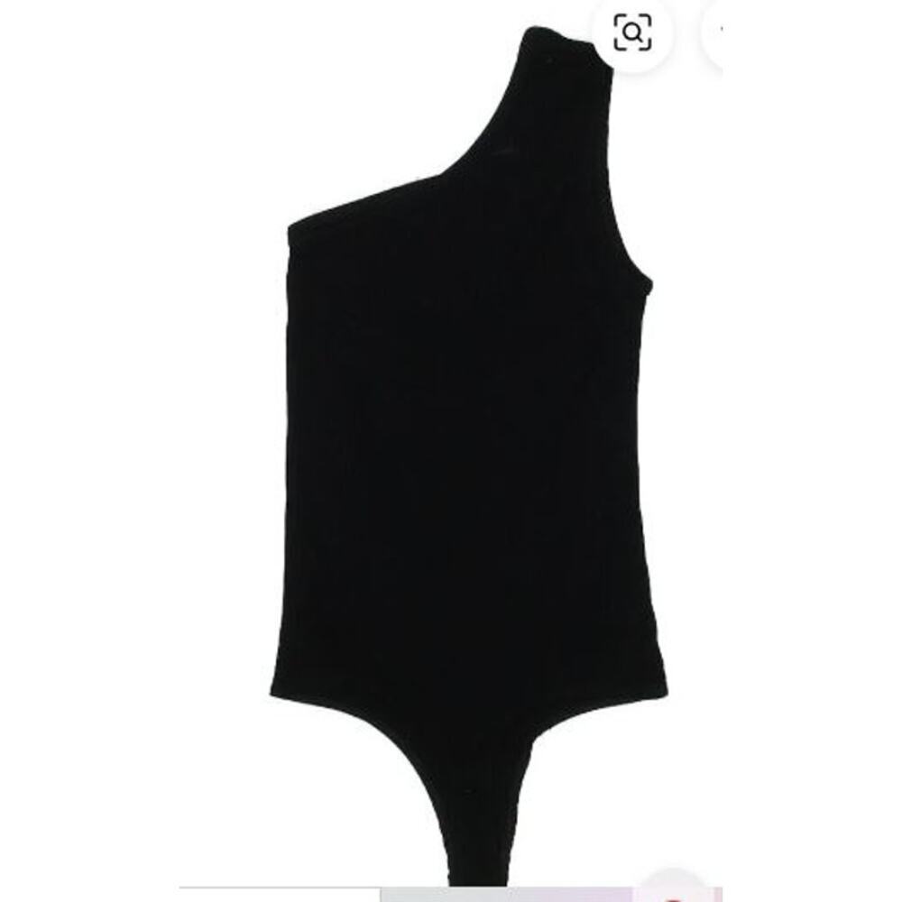 Olympia Theodora Size Large Angel One Shoulder Bodysuit Top Black Ribbed